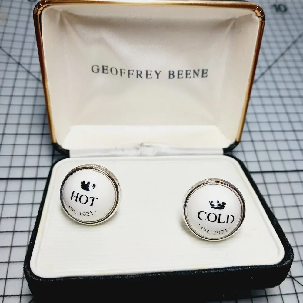 Cufflinks VTG Geoffrey Beene HOT COLD Novelty Silver Tone Mens Gift Box Plumber